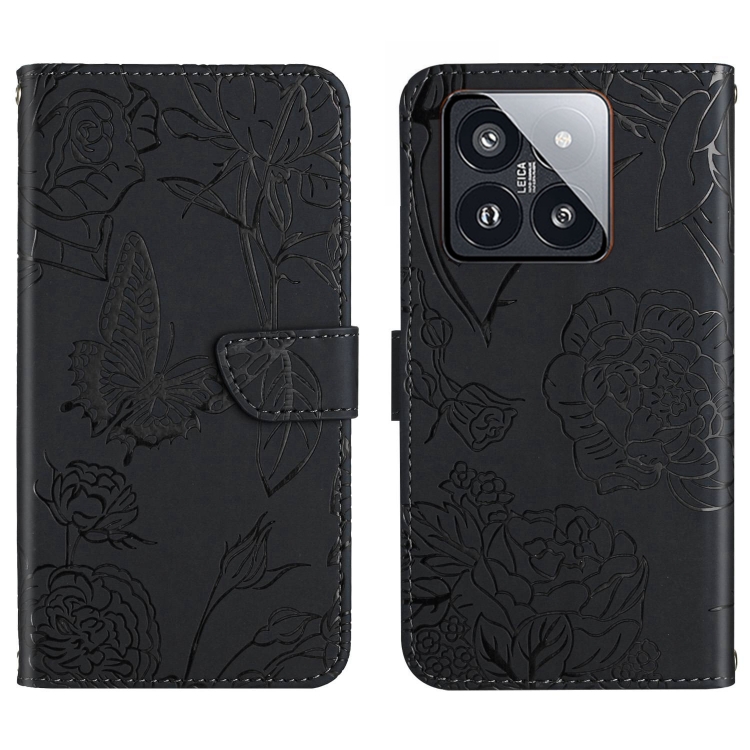 

For Xiaomi 14 Skin Feel Butterfly Embossed Flip Leather Phone Case(Black)