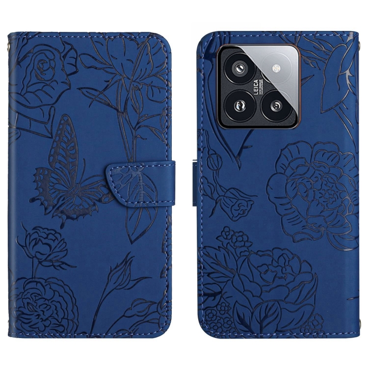 

For Xiaomi 14 Skin Feel Butterfly Embossed Flip Leather Phone Case(Blue)
