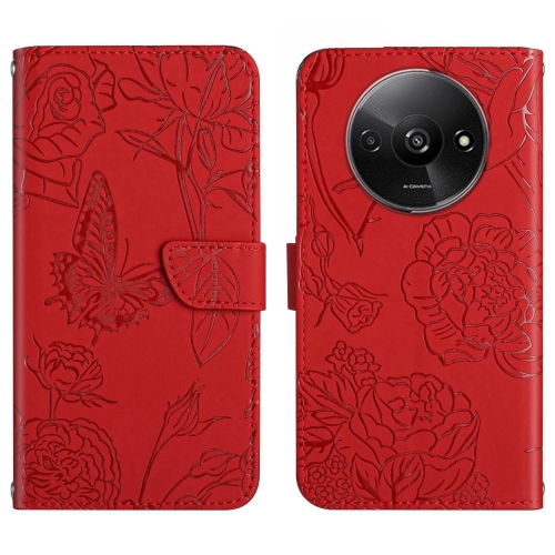 

For Xiaomi Redmi A3 Skin Feel Butterfly Embossed Flip Leather Phone Case(Red)