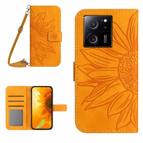 

For Xiaomi 13T / 13T Pro Skin Feel Sun Flower Embossed Flip Leather Phone Case with Lanyard(Yellow)