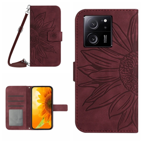 Para Xiaomi Redmi 13C 4G Skin Feel Sun Flower Funda de cuero con tapa en  relieve y cordón (verde)