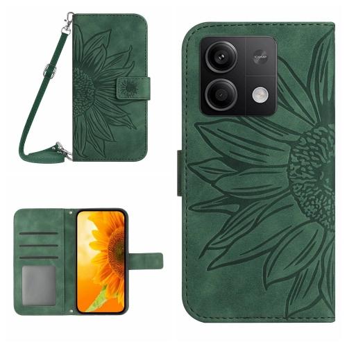 

For Xiaomi Redmi Note 13 4G Global Skin Feel Sun Flower Embossed Flip Leather Phone Case with Lanyard(Green)