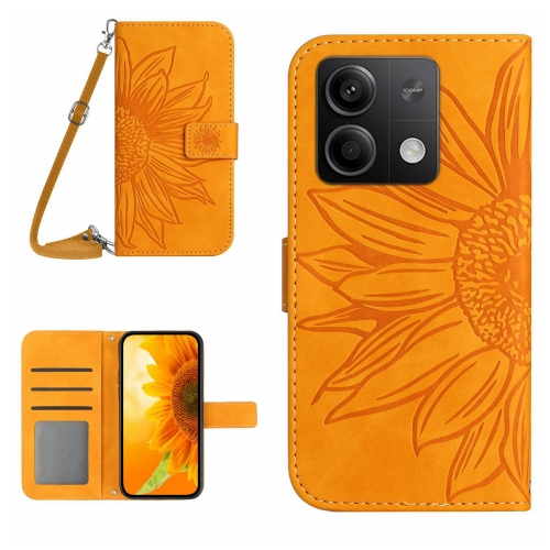 

For Xiaomi Redmi Note 13 4G Global Skin Feel Sun Flower Embossed Flip Leather Phone Case with Lanyard(Yellow)