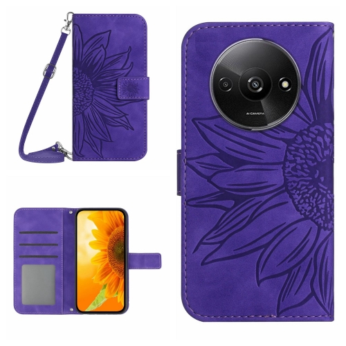 

For Xiaomi Redmi A3 Skin Feel Sun Flower Embossed Flip Leather Phone Case with Lanyard(Dark Purple)
