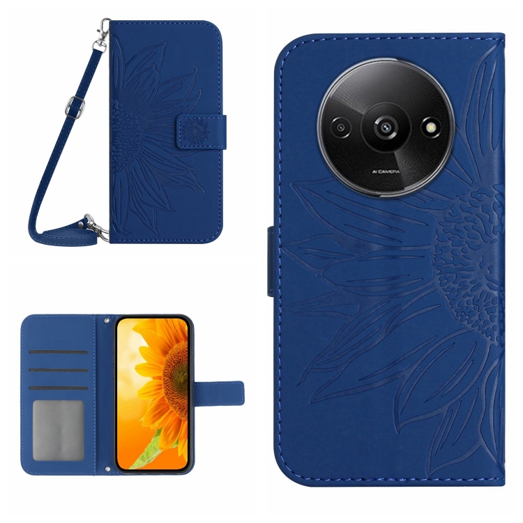 

For Xiaomi Redmi A3 Skin Feel Sun Flower Embossed Flip Leather Phone Case with Lanyard(Dark Blue)