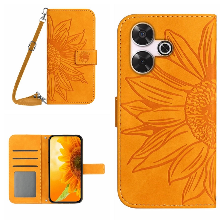 

For Xiaomi Redmi 13 4G Global / 5G Global Skin Feel Sun Flower Embossed Flip Leather Phone Case with Lanyard(Yellow)