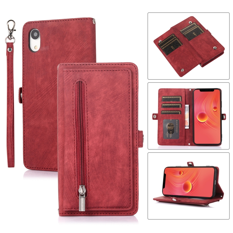 

For iPhone XR Zipper Card Slot Buckle Wallet Leather Phone Case(Red)