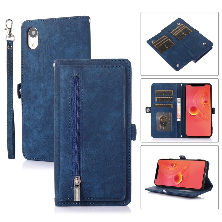 

For iPhone XR Zipper Card Slot Buckle Wallet Leather Phone Case(Blue)