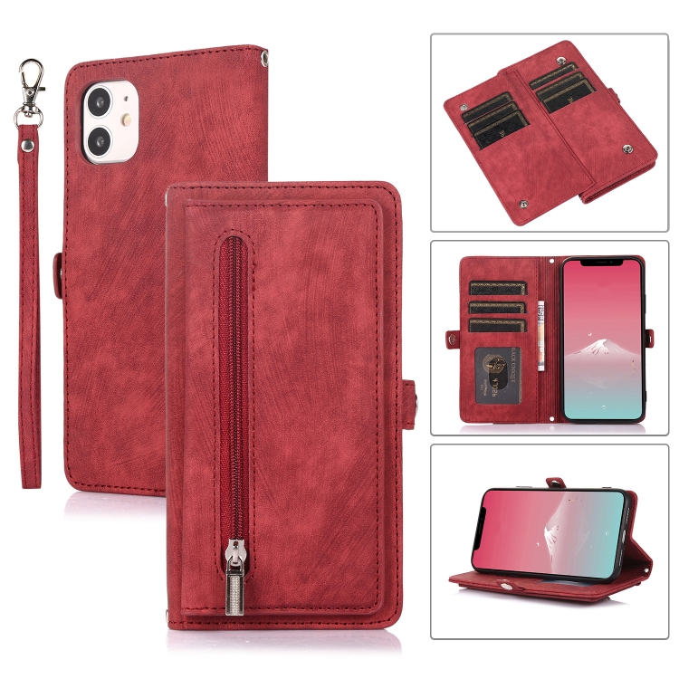 

For iPhone 11 Zipper Card Slot Buckle Wallet Leather Phone Case(Red)