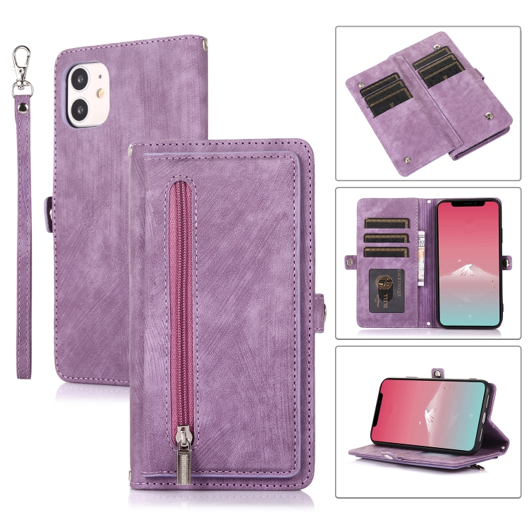 

For iPhone 11 Zipper Card Slot Buckle Wallet Leather Phone Case(Purple)
