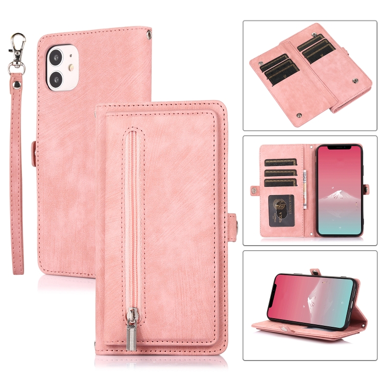 

For iPhone 11 Zipper Card Slot Buckle Wallet Leather Phone Case(Pink)