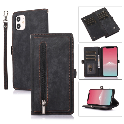 

For iPhone 11 Zipper Card Slot Buckle Wallet Leather Phone Case(Black)