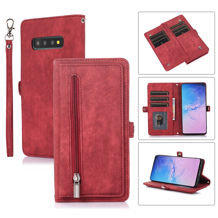 

For Samsung Galaxy S10 Zipper Card Slot Buckle Wallet Leather Phone Case(Red)