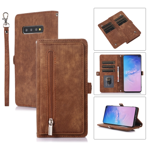 

For Samsung Galaxy S10 Zipper Card Slot Buckle Wallet Leather Phone Case(Brown)