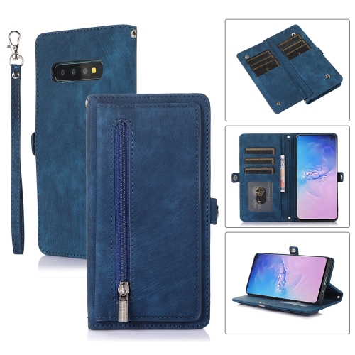 

For Samsung Galaxy S10 Zipper Card Slot Buckle Wallet Leather Phone Case(Blue)