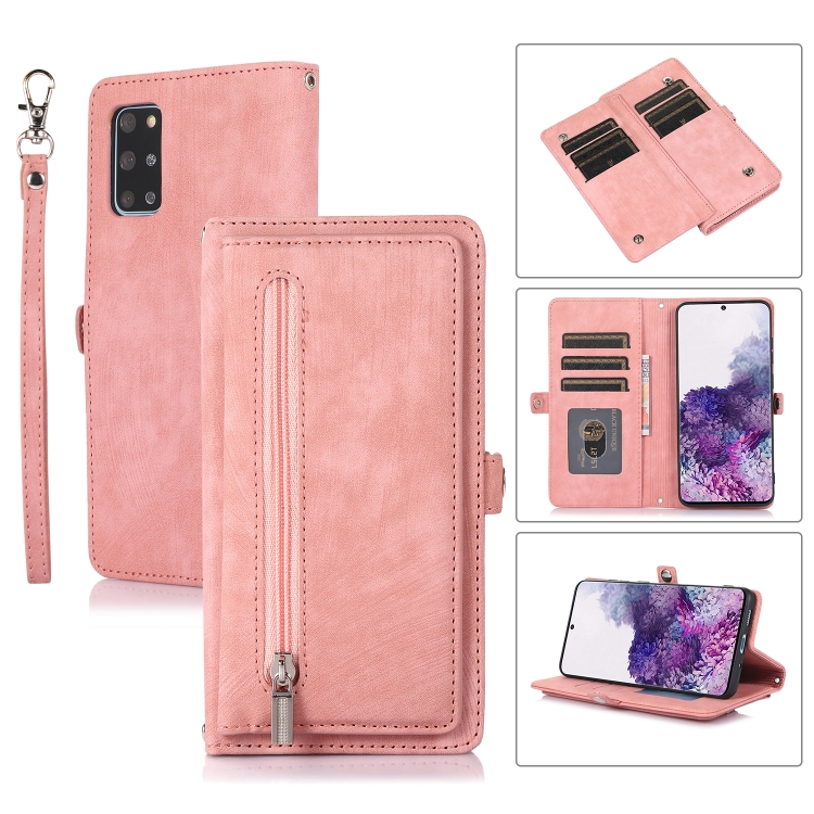 

For Samsung Galaxy S20+ Zipper Card Slot Buckle Wallet Leather Phone Case(Pink)
