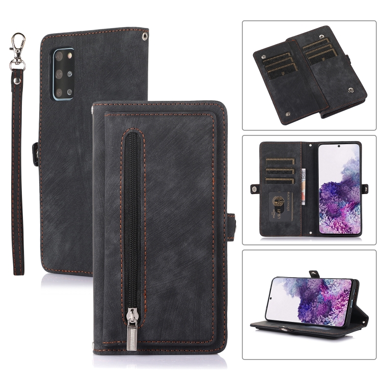 

For Samsung Galaxy S20+ Zipper Card Slot Buckle Wallet Leather Phone Case(Black)