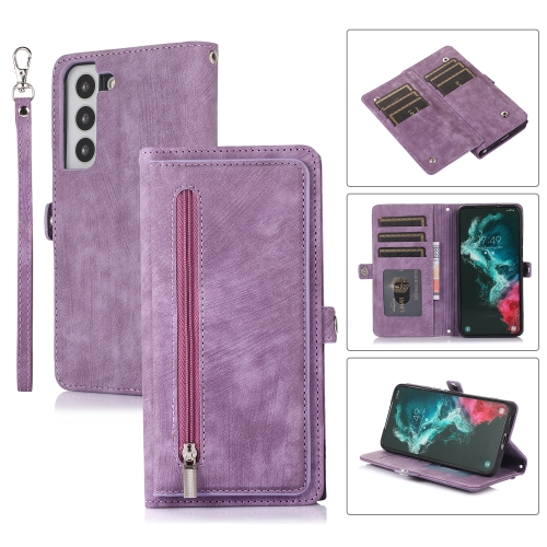 

For Samsung Galaxy S21 Zipper Card Slot Buckle Wallet Leather Phone Case(Purple)