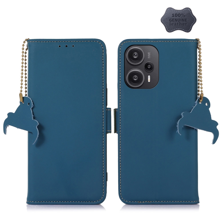 

For Xiaomi Redmi Note 12 Turbo / POCO F5 Genuine Leather Magnetic RFID Leather Phone Case(Blue)