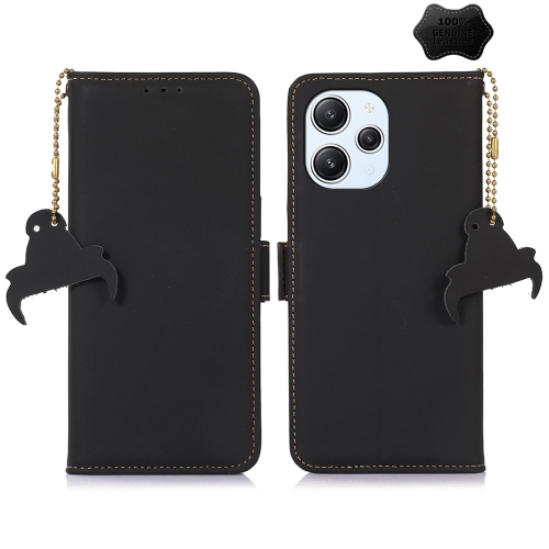 

For Xiaomi Redmi 12 Genuine Leather Magnetic RFID Leather Phone Case(Black)