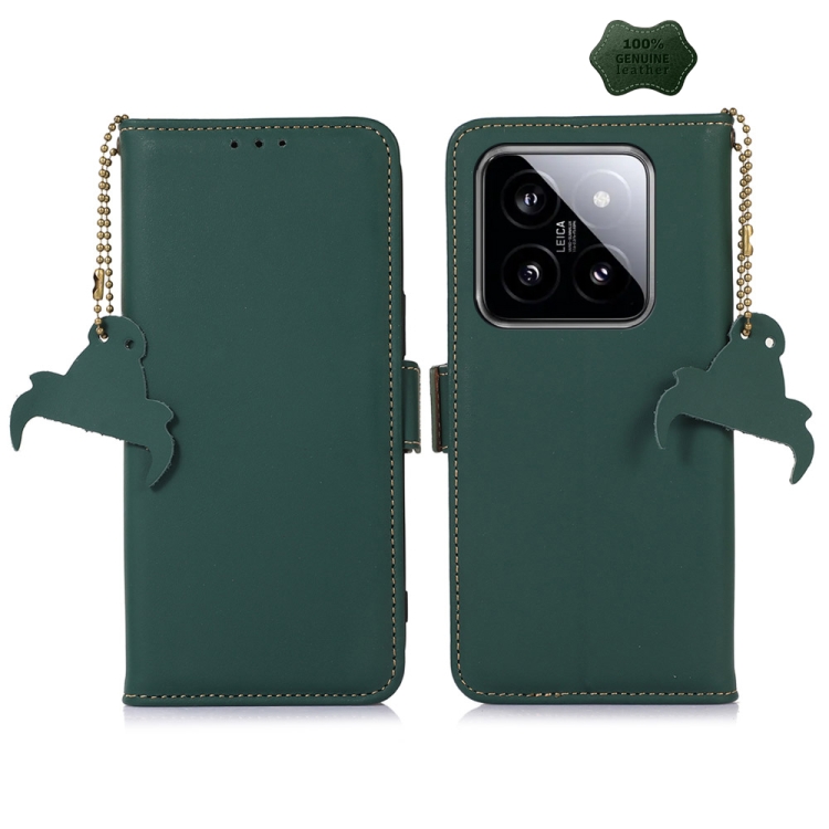 

For Xiaomi 14 Genuine Leather Magnetic RFID Leather Phone Case(Green)