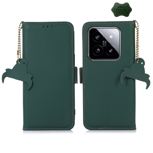 

For Xiaomi 14 Pro Genuine Leather Magnetic RFID Leather Phone Case(Green)