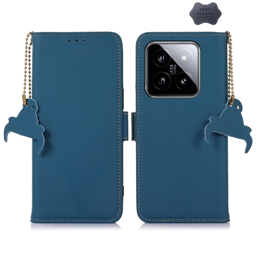 

For Xiaomi 14 Pro Genuine Leather Magnetic RFID Leather Phone Case(Blue)