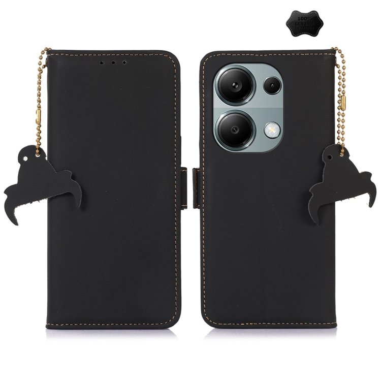 

For Xiaomi Redmi Note 13 Pro 4G / POCO M6 Pro 4G Genuine Leather Magnetic RFID Leather Phone Case(Black)