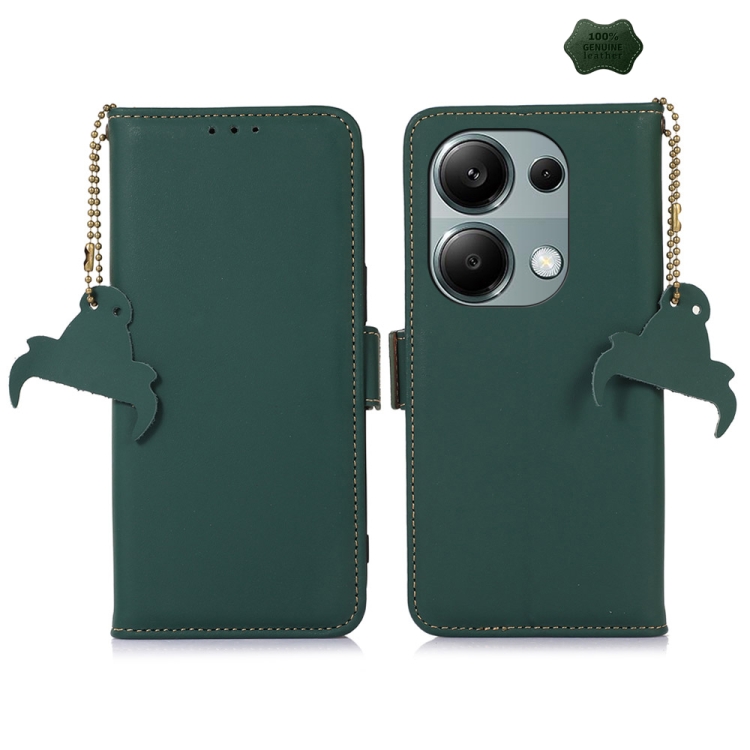 

For Xiaomi Redmi Note 13 4G Genuine Leather Magnetic RFID Leather Phone Case(Green)