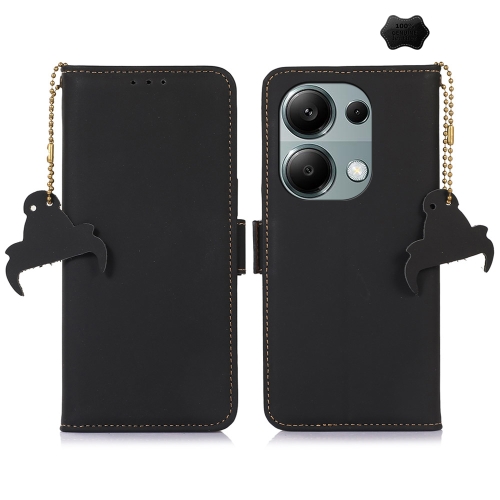 

For Xiaomi Redmi Note 13 4G Genuine Leather Magnetic RFID Leather Phone Case(Black)
