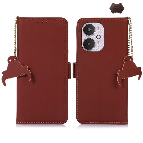 

For Xiaomi Redmi 13C 4G / 13C 5G / POCO C65 Genuine Leather Magnetic RFID Leather Phone Case(Coffee)