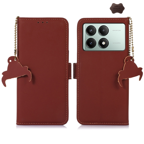 

For Xiaomi Redmi K70E / Poco X6 Pro Genuine Leather Magnetic RFID Leather Phone Case(Coffee)