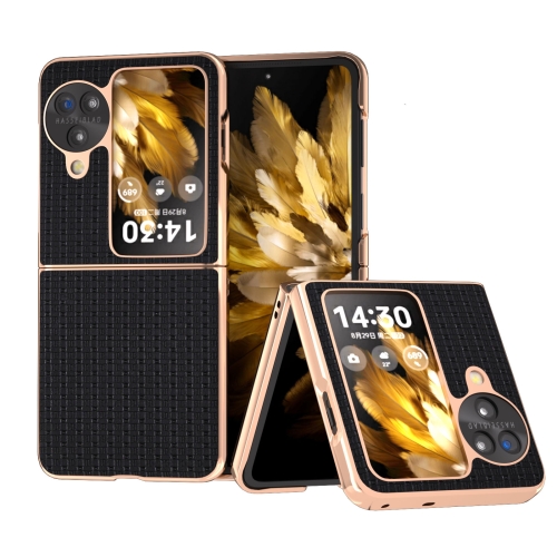 

For OPPO Find N3 Flip Genuine leather luxury Nano Plating Phone Case(Black)