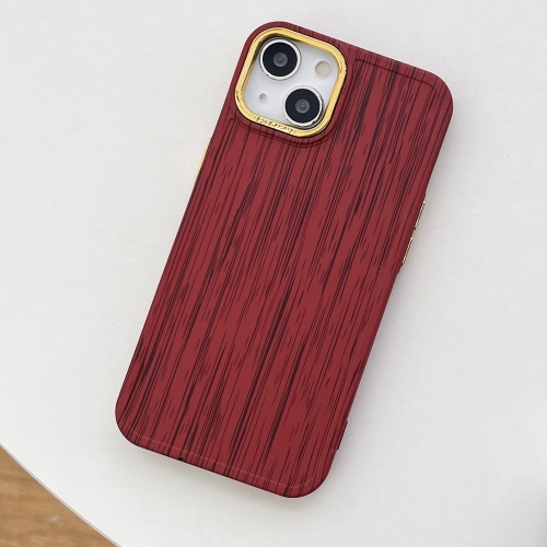 

For iPhone 13 Retro Wood Texture Shockproof Phone Case(Red)