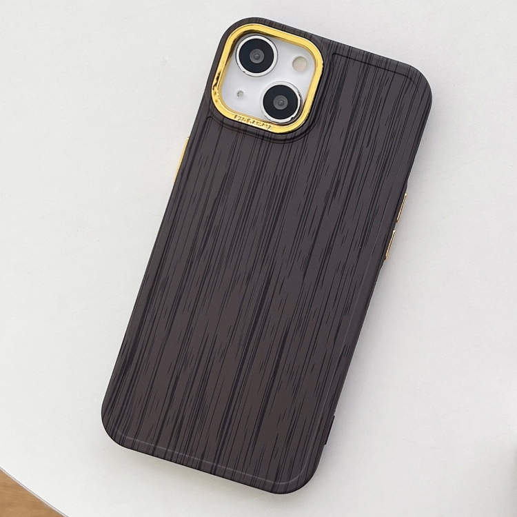 

For iPhone 13 Retro Wood Texture Shockproof Phone Case(Black)