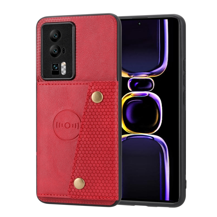 

For Xiaomi Redmi K60 / K60 Pro Double Buckle Magnetic PU+TPU Phone Case(Red)