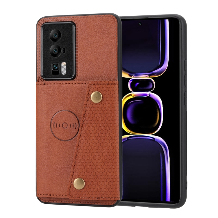 

For Xiaomi Redmi K60 / K60 Pro Double Buckle Magnetic PU+TPU Phone Case(Brown)