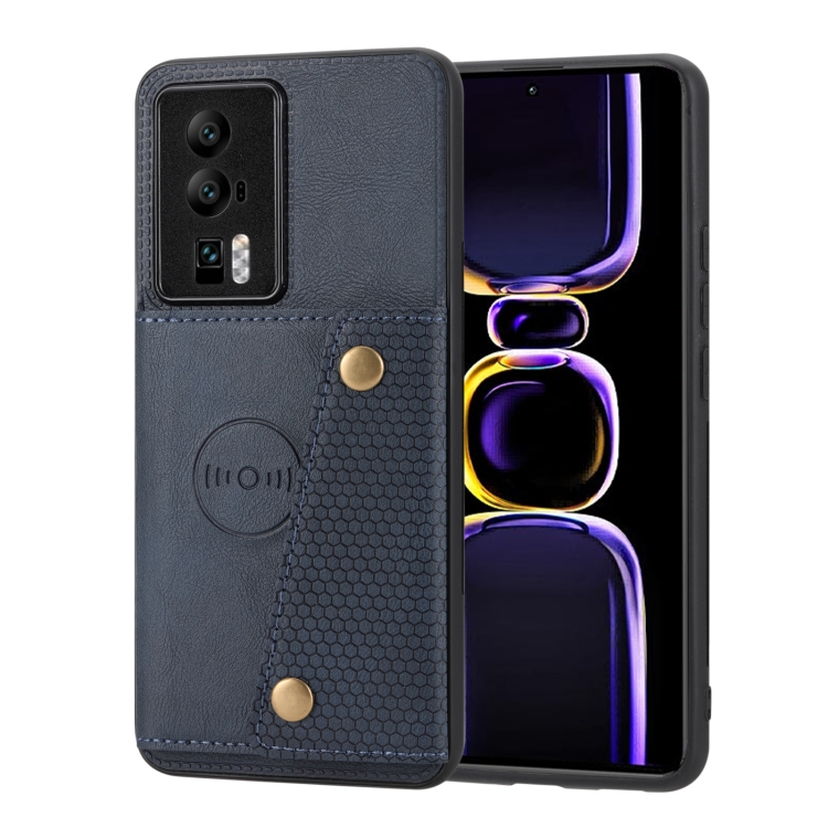 

For Xiaomi Redmi K60 / K60 Pro Double Buckle Magnetic PU+TPU Phone Case(Blue)