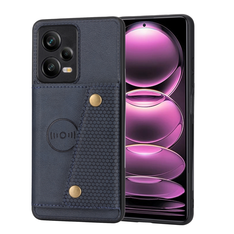 

For Xiaomi Poco X5 / Redmi Note 12 5G Global Double Buckle Magnetic PU+TPU Phone Case(Blue)