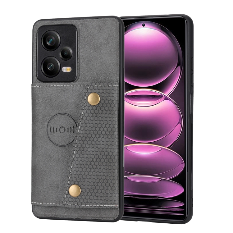 

For Xiaomi Poco X5 / Redmi Note 12 5G Global Double Buckle Magnetic PU+TPU Phone Case(Grey)