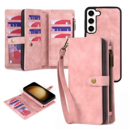 For Samsung Galaxy S23 5G Zipper Wallet Detachable MagSafe Leather Phone Case(Pink) sun protection jacket for women coat sunscreen clothing with rotatable detachable lenses glasses hat brim summer travel riding