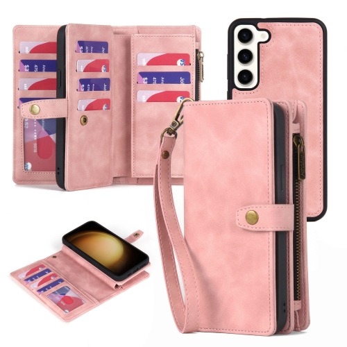 

For Samsung Galaxy S23+ 5G Zipper Wallet Detachable MagSafe Leather Phone Case(Pink)