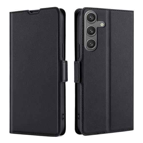 For Samsung Galaxy S24 5G Ultra-thin Voltage Side Buckle Horizontal Flip Leather Phone Case(Black) for oppo a98 5g denim texture casual style horizontal flip leather case khaki
