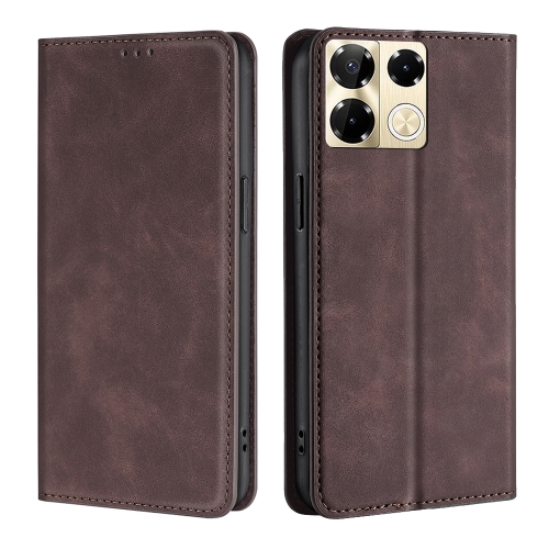For Infinix Note 40 Pro 5G Skin Feel Magnetic Leather Phone Case(Dark Brown) for motorola moto g84 5g magnetic clasp leather phone case brown