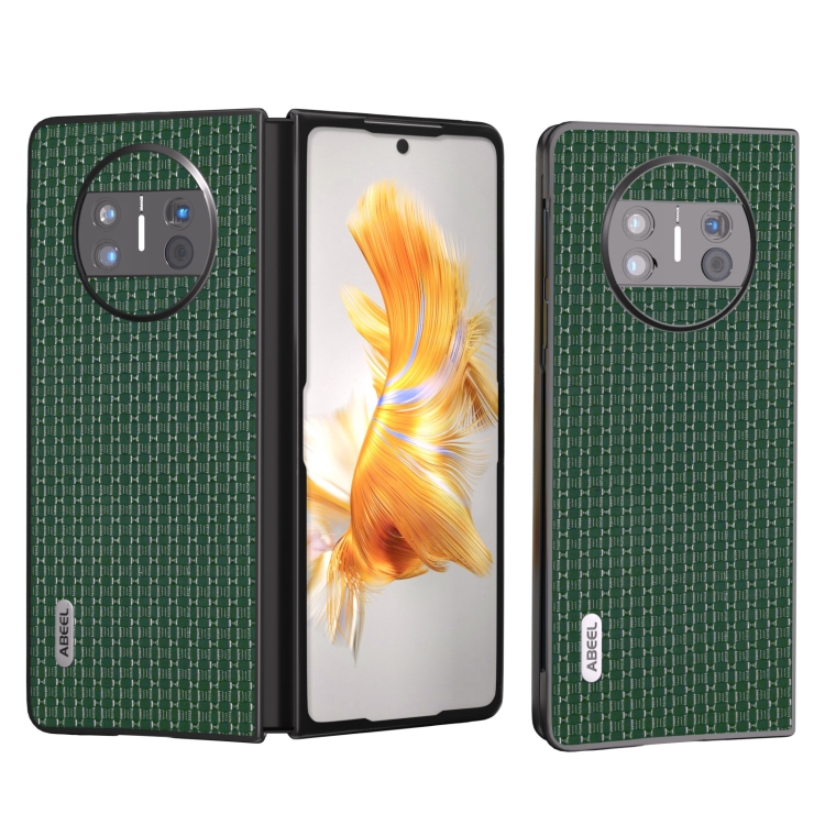

For Huawei Mate X3 ABEEL Genuine Leather Luxury Black Edge Phone Case(Night Green)