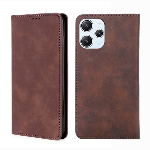 

For Xiaomi Redmi 12 4G Skin Feel Magnetic Leather Phone Case(Dark Brown)