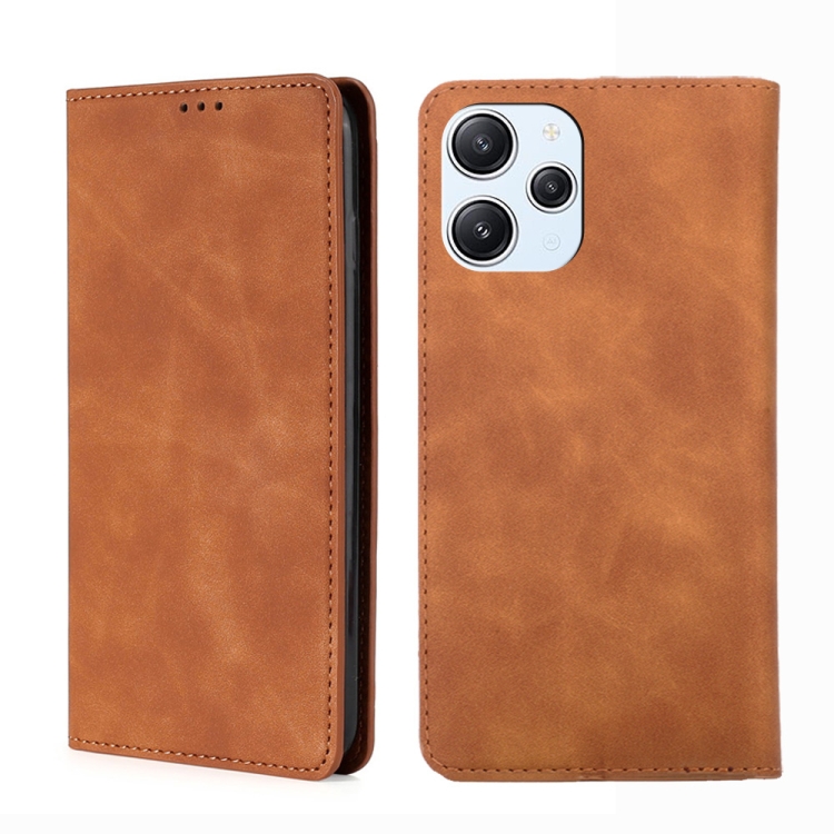 

For Xiaomi Redmi 12 4G Skin Feel Magnetic Leather Phone Case(Light Brown)