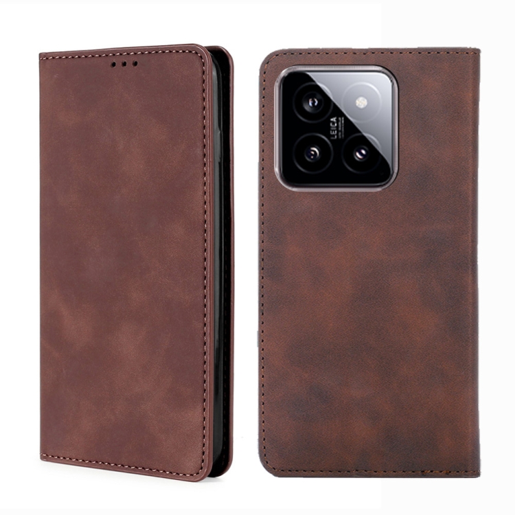 

For Xiaomi 14 Skin Feel Magnetic Leather Phone Case(Dark Brown)