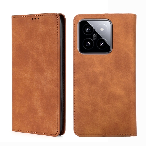 

For Xiaomi 14 Skin Feel Magnetic Leather Phone Case(Light Brown)