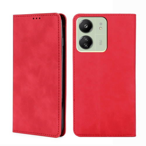 

For Xiaomi Redmi 13C Skin Feel Magnetic Leather Phone Case(Red)